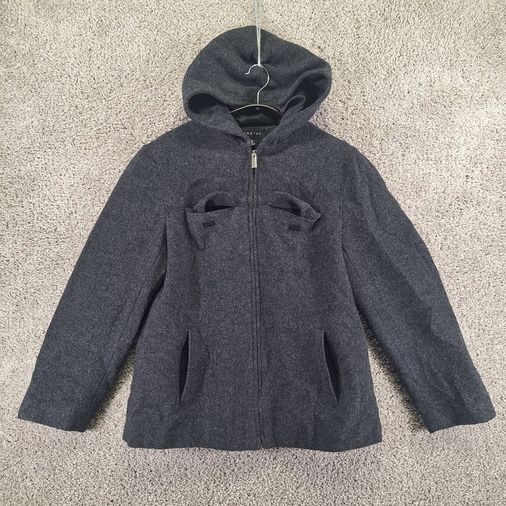 Braetan Hooded Jacket Men's Large Gray Wool Blend Long Sleeve Full Zipper Preppy